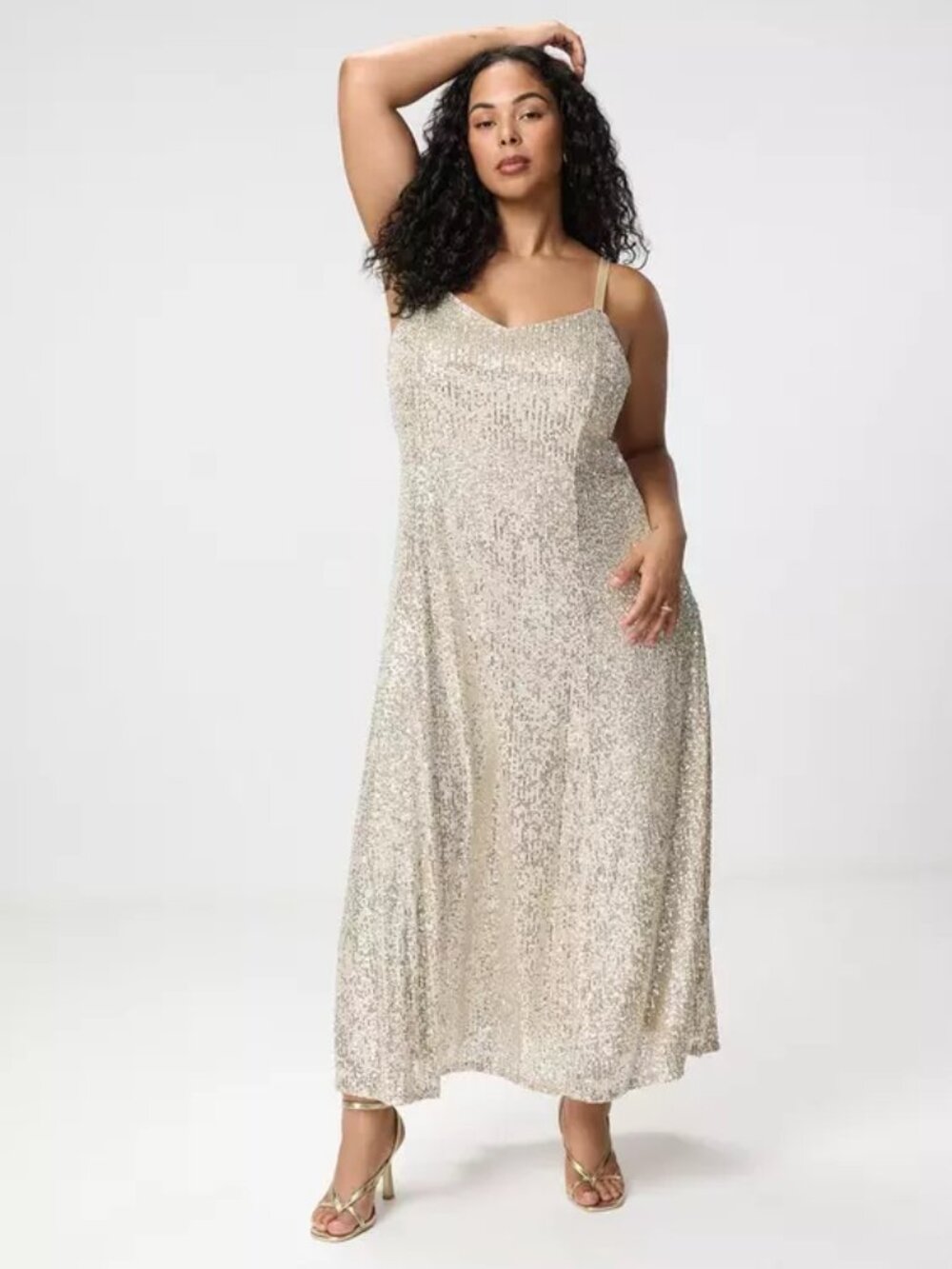 Torrid V-Neck Sequin Slip Maxi Dress in Champagne Gold Party Festive Size 3X NWT